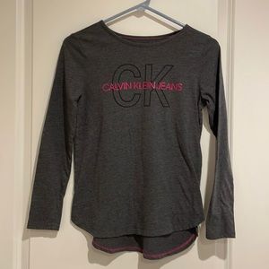 Gray Calvin Klein Long Sleeve T-Shirt, LG (12-14)
